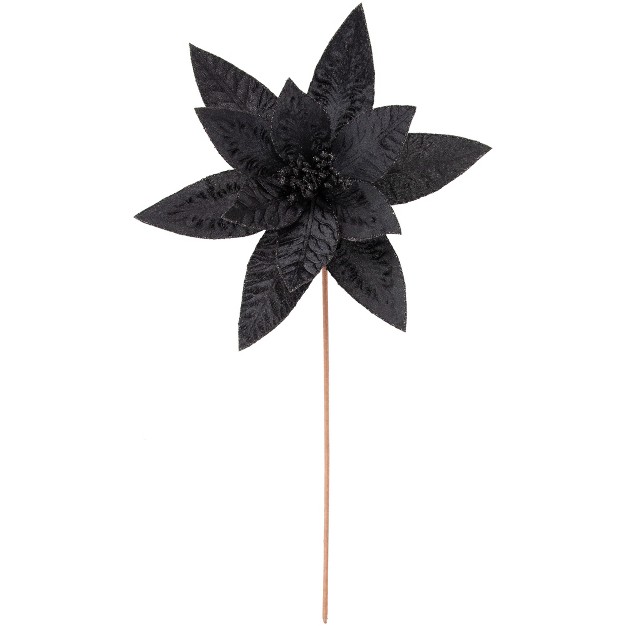 Black Glittered Poinsettia Christmas Floral Stem Spray