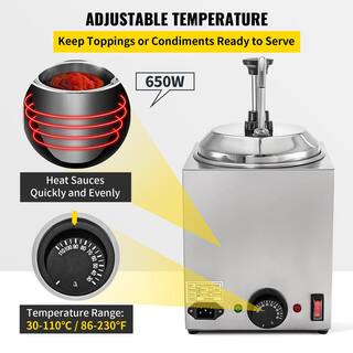 VEVOR Cheese Dispenser with Pump 2.4 Qt. Capacity Cheese Warmer 650W Hot Fudge Warmer Stainless Steel Hot Cheese Dispenser DRNZBFX1T00000001V1