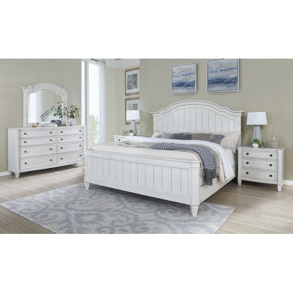 Roundhill Furniture Saline Wood Camelback Planked Bed with Dresser， Mirror， and Two Nightstands - - 32334970