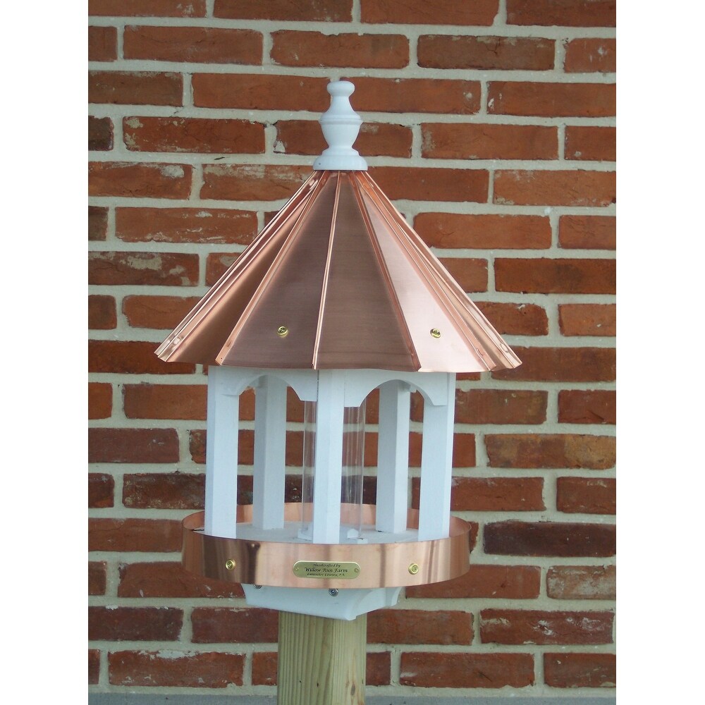 Round White Bird Feeder with Copper Roof