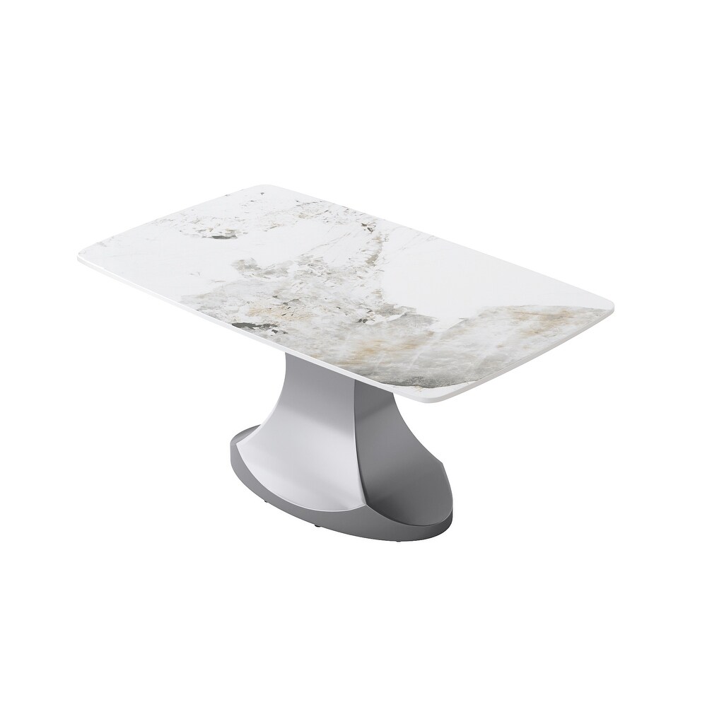 Dining Table for 6~8 Person  Faux Marble Kitchen Dining Table with Grey Pedestal.