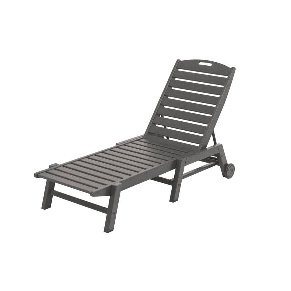 POLYWOOD Nautical Slate Grey Wheeled Armless Plastic Outdoor Patio Chaise Lounge