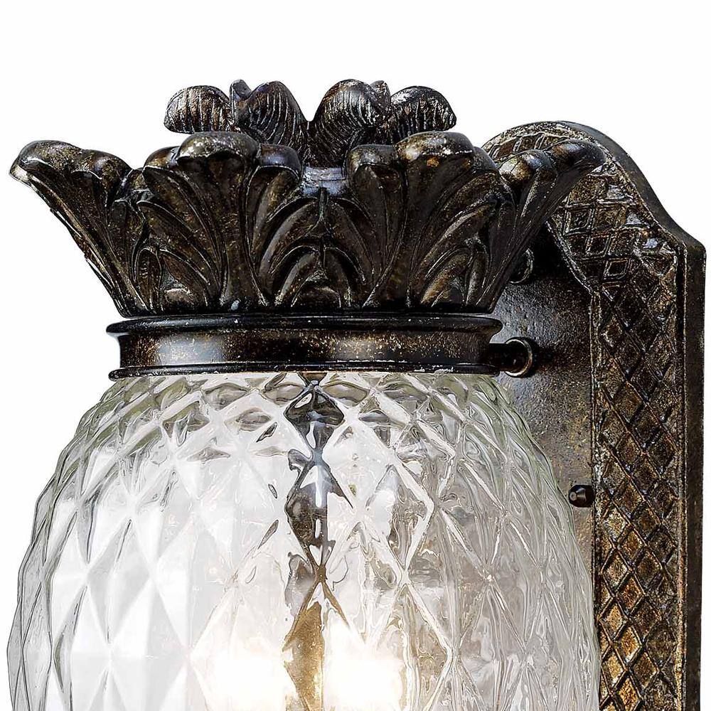 Monteaux Lighting 2-Light Bronze Pineapple Outdoor Coach Wall Light Fixture with Patterned Glass BL0121113-3-S