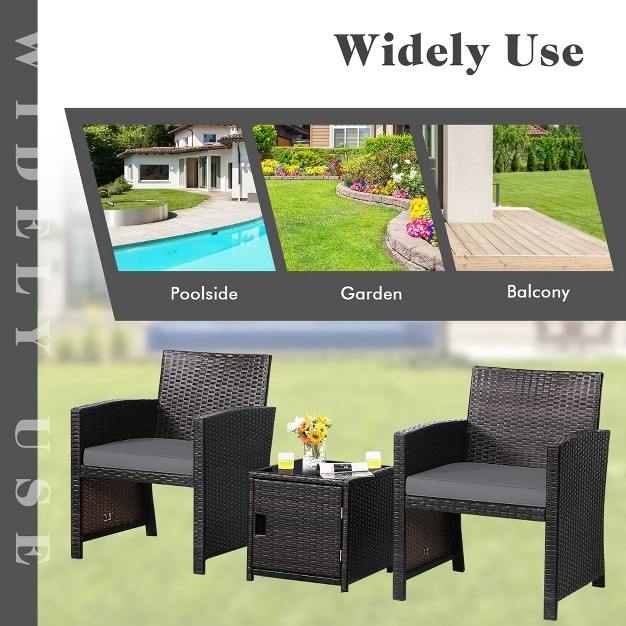 Costway 3pcs Patio Wicker Furniture Set Storage Table W protect Cover Cushioned