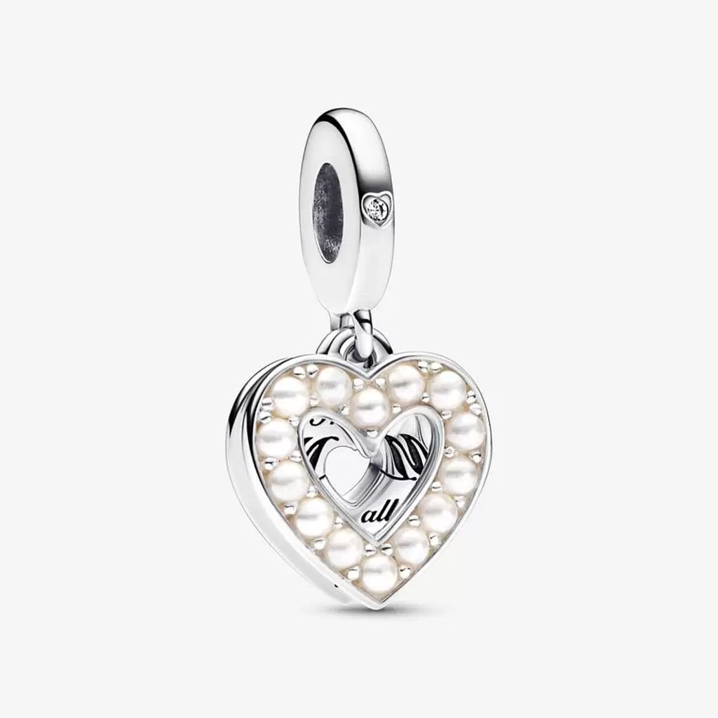 PANDORA  Pearlescent White Heart Double Dangle Charm