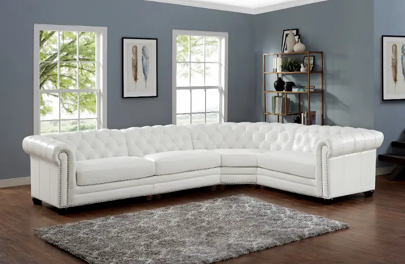 Kennedy White Leather 4 Piece Sectional - Amax Leather