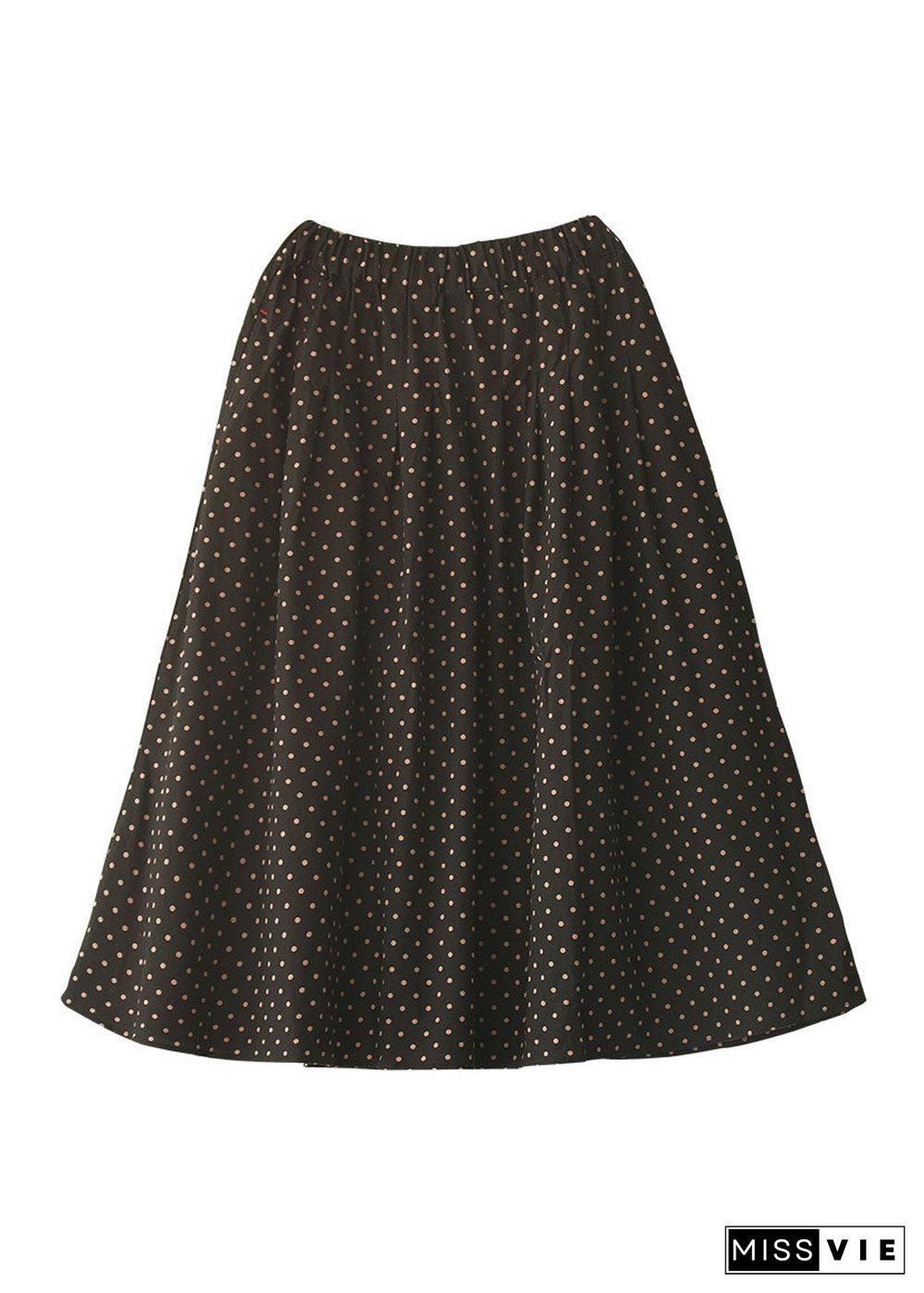 Retro Black elastic waist Pockets dot print Skirt Spring