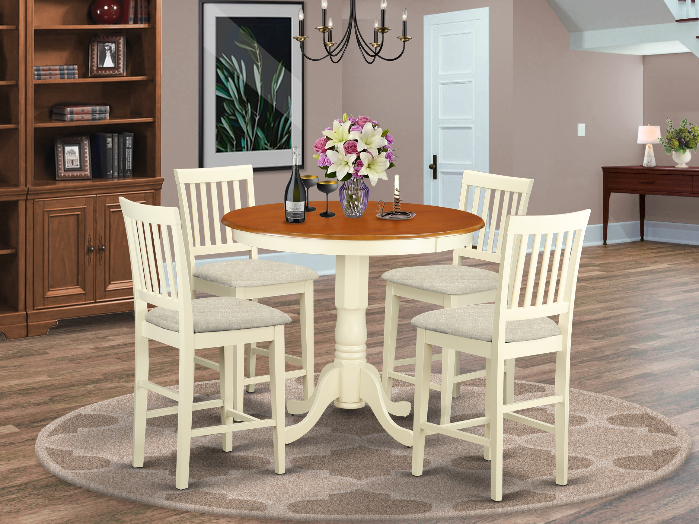 JAVN5-WHI-C 5 Pc counter height Dining room set - Dinette Table and 4 bar stools.