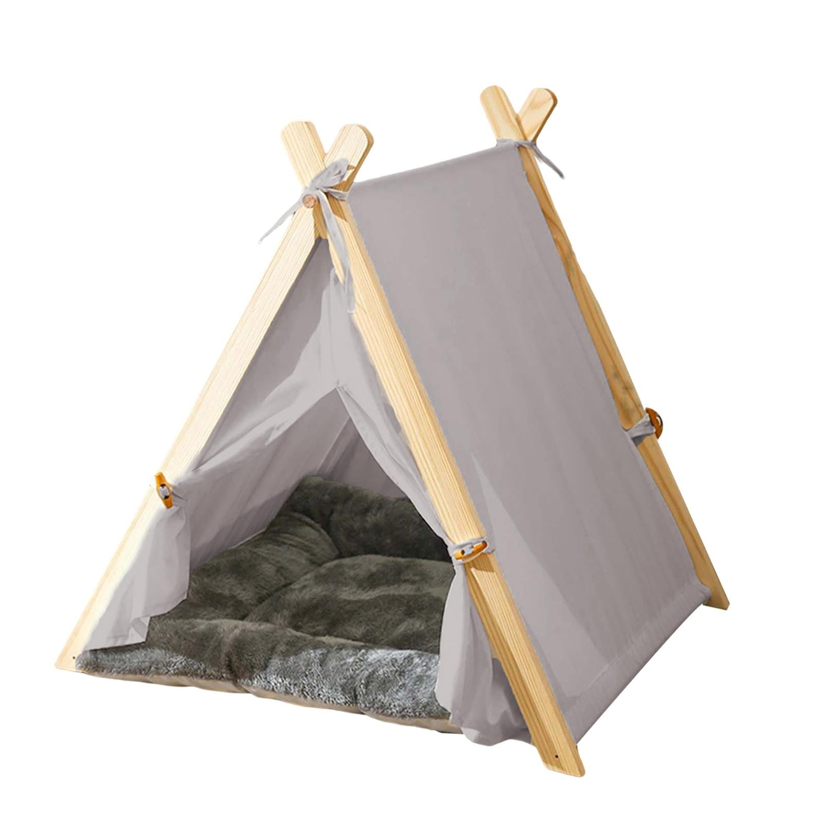 Dog Teepee Bed House Dogs Tent Nest with Removable Cushion Anti Slip Comfort Hut Light Grey