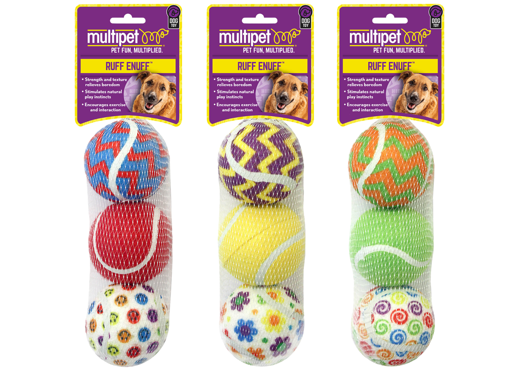 multipet 2.5 Tennis Ball 3-Pack Assortment Dog Toy