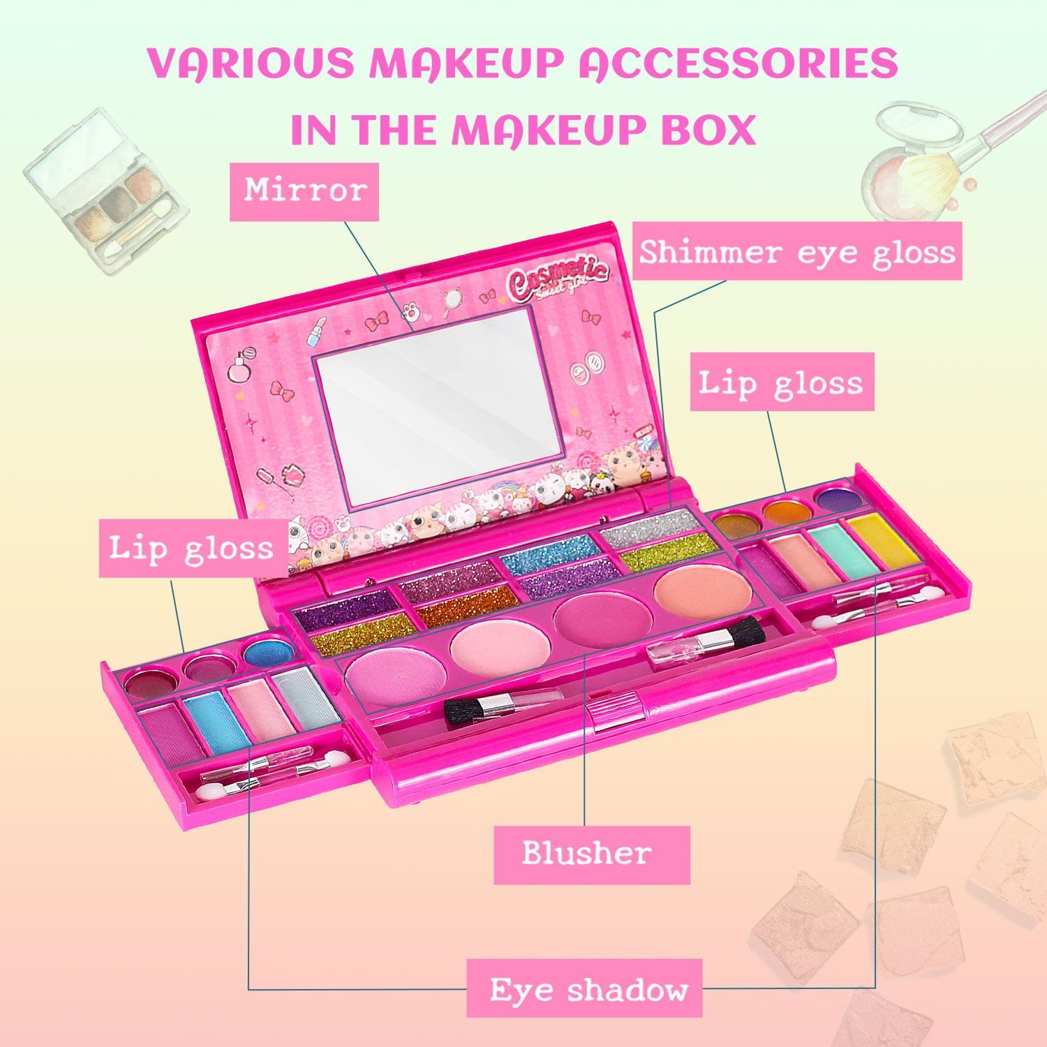 Kids Makeup Set for Girls Toys Birthday Gifts， Real Washable Kids Makeup Kit for Little Girls Princess Gift Toys with Cute Makeup Bag， Play Make Up Toys for Children Toddlers Age 4 5 6 7 8 9 Year Old