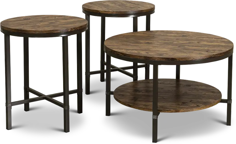 Sedona Rustic Oak Table， Set of 3