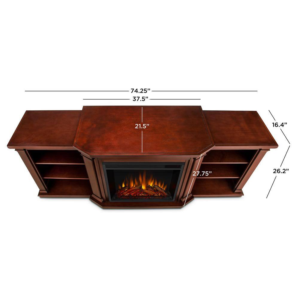 Real Flame Valmont 76 in. Media Console Electric Fireplace TV Stand in Dark Mahogany 7930E-DM