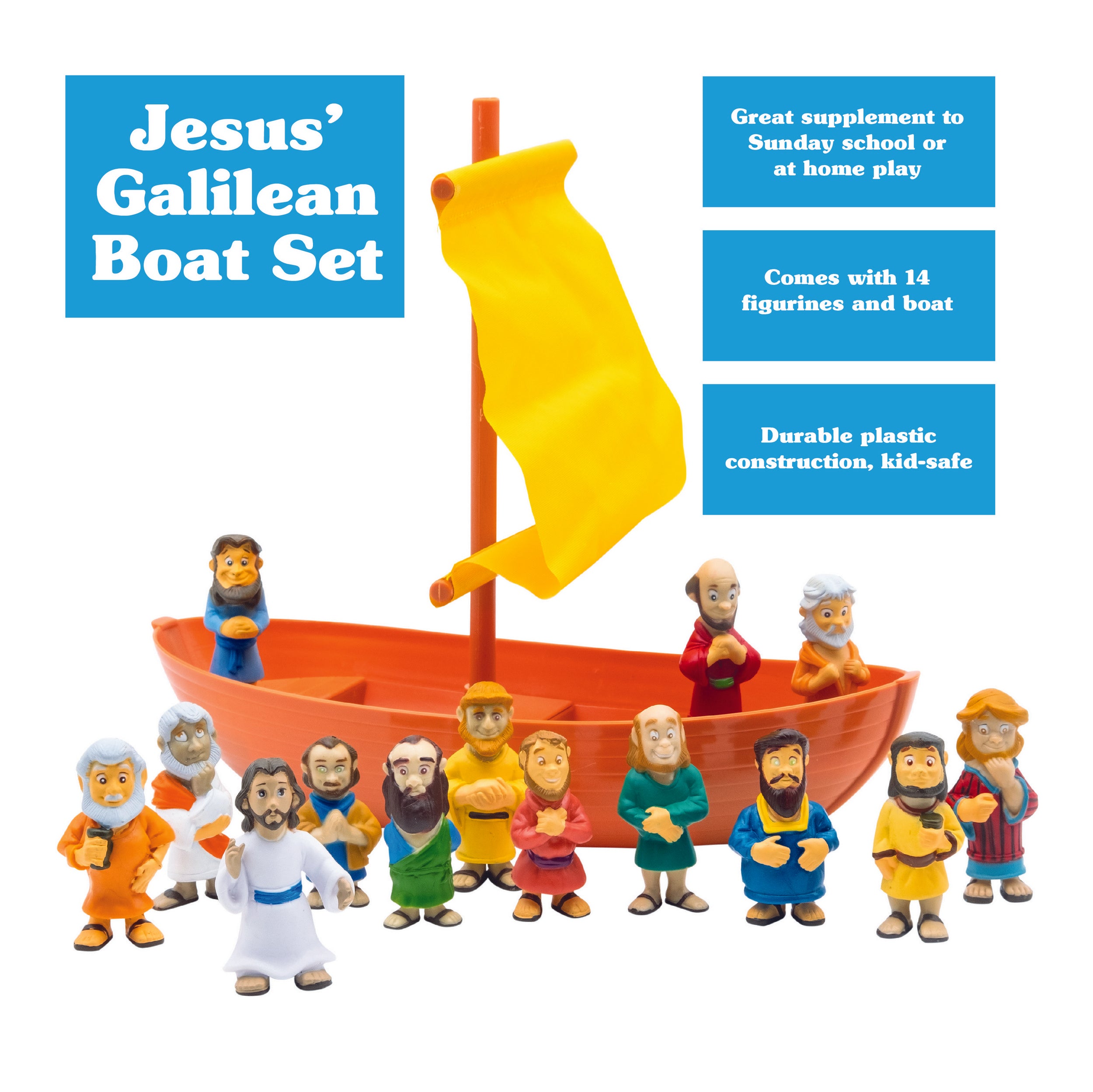 BibleToys Galilean Boat with Jesus and the Apostles 15 Piece Play Set for Children