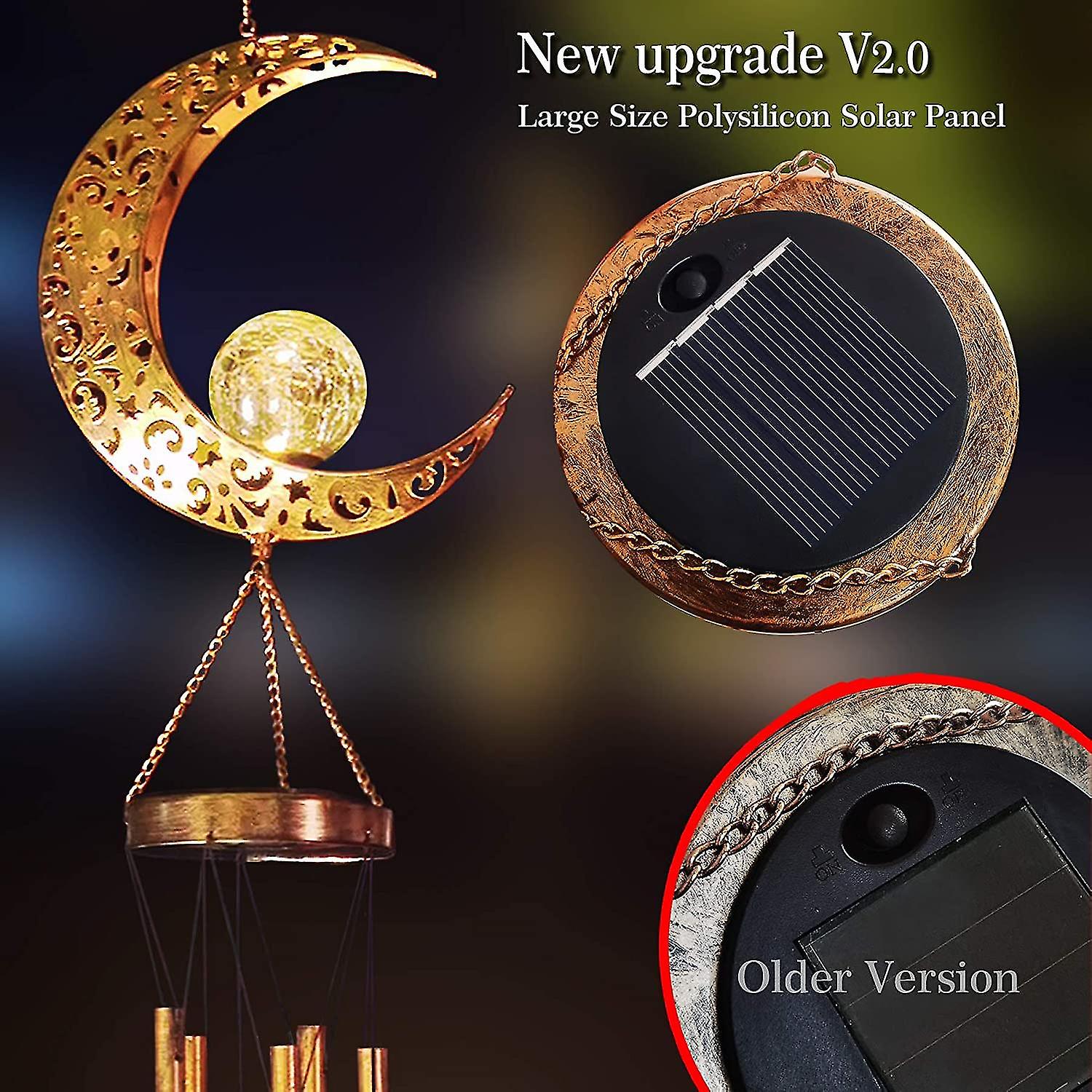 2-pack Solar Moon Light Wind Chime Metal Crack Glass Garden Decoration Gift