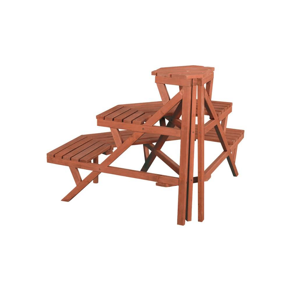 Leisure Season 38 in. x 24 in. Medium Brown Solid Wood 3-Tier Quarter Round Plant Stand QPS3826