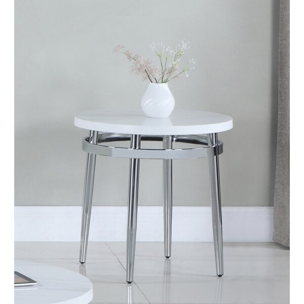 Coaster Furniture Avilla White and Chrome Round End Table