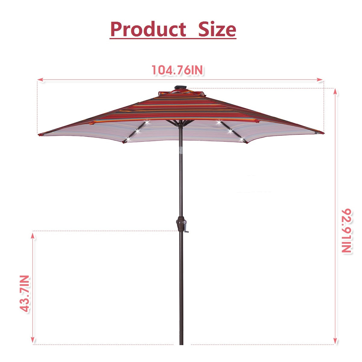 ametoys Outdoor Patio 8.7-Feet Market Table Umbrella with Push Button Tilt and Crank, Red Stripes With 24 [Umbrella Base is not Included]