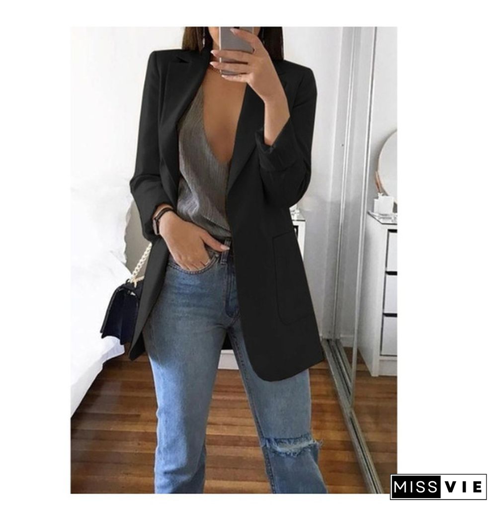 New Fashion Casual Women Slim Suit Retro Solid Color Suits Jacket Long Sleeve Blazers Office Tops Female Jacket Blazers Plus Size S-5Xl