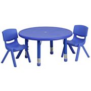 Flash Furniture Emmy 33'' Round Plastic Adjustable Activity Table Set with 2 Chairs