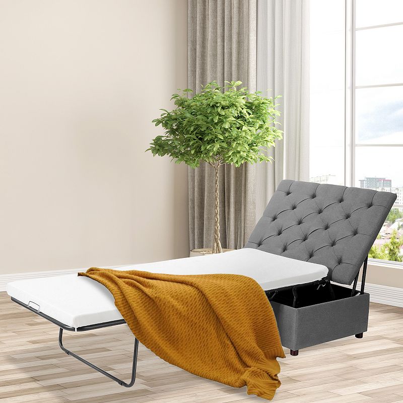 Folding Ottoman Sleeper Bed With Mattress For Guest Bed And Office Nap-gray