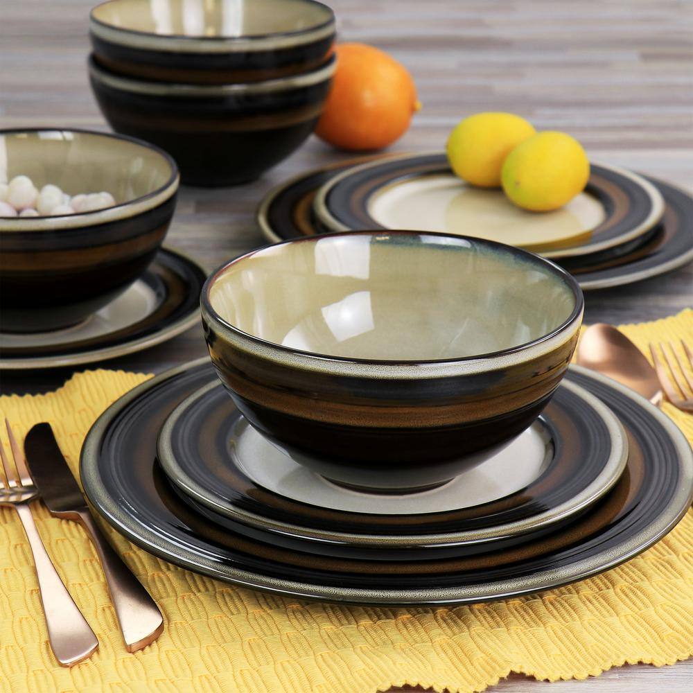 GIBSON ELITE Everston 12-Piece Stoneware Dinnerware Set in Brown 985117456M