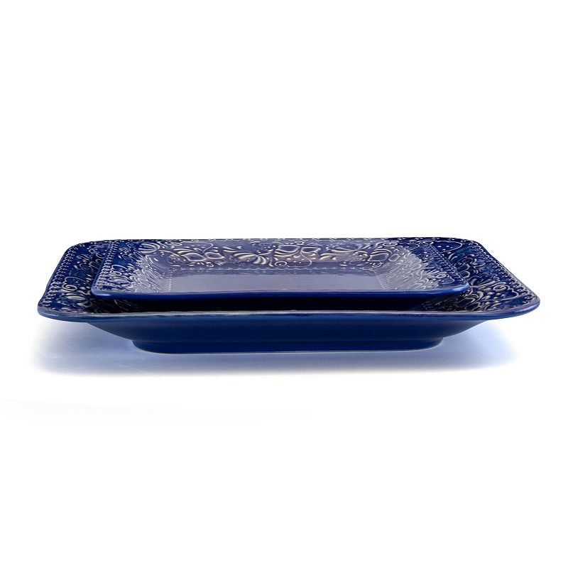 Elama Indigo Lotus 16 Piece Square Dinnerware Set