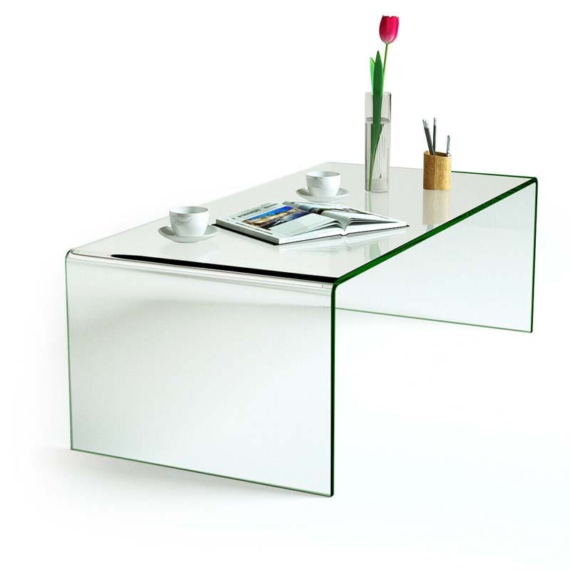 42 x 19.7 Inch Elegant Style Clear Tempered Glass Coffee Table with Non-angular Rounded Edges Design