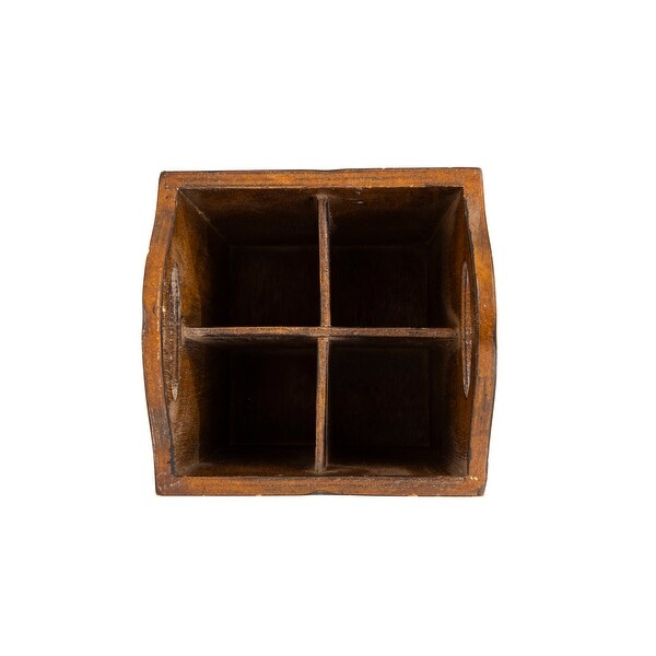 Wood Utensil Holder with 4 Compartments