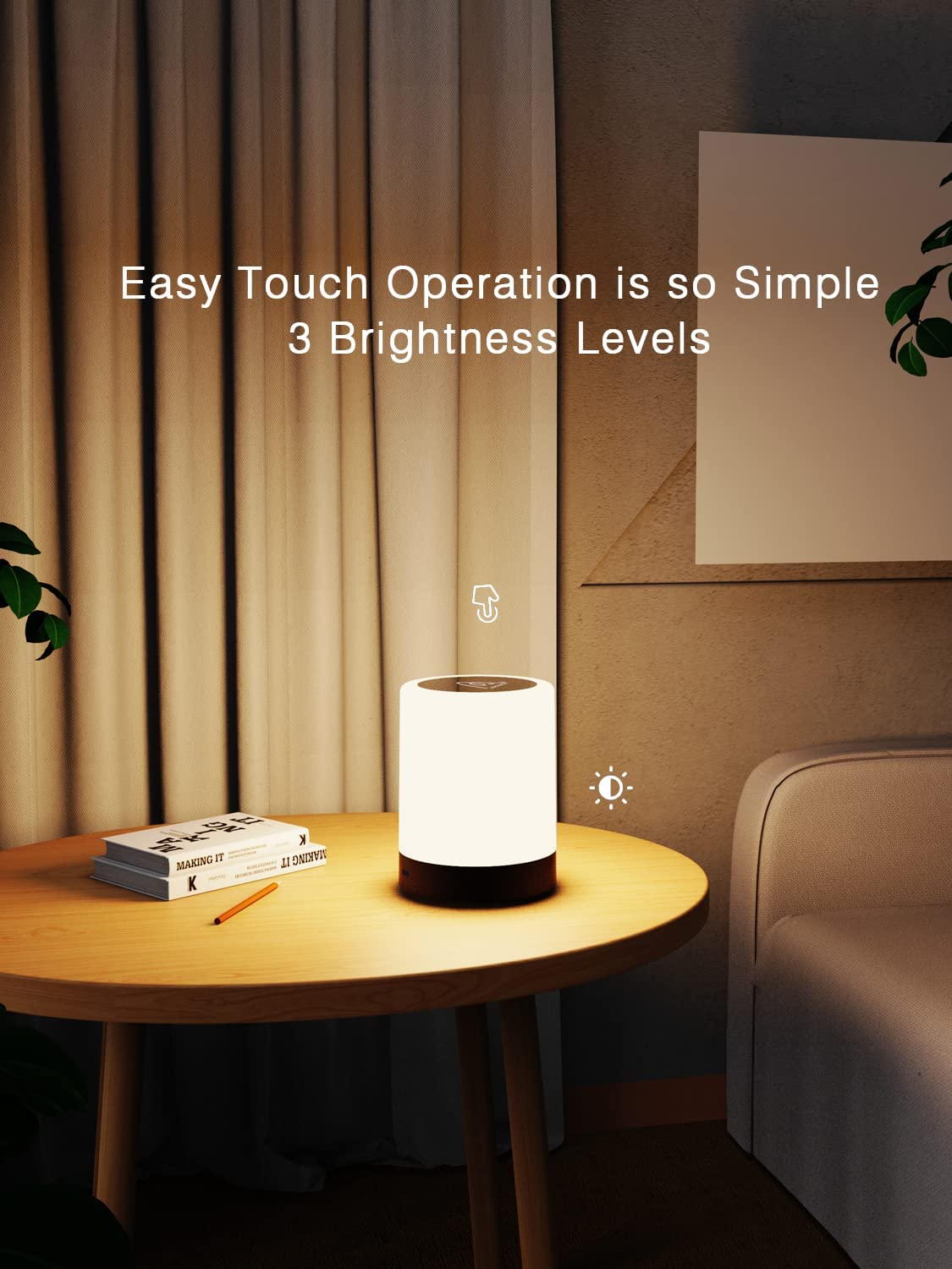 Amouhom Touch Control Lamp, Table Bedside Night Light, Portable LED Light with Dimmable Warm White Light & 6 Different and 16 Gradient Colores Changing(Black)