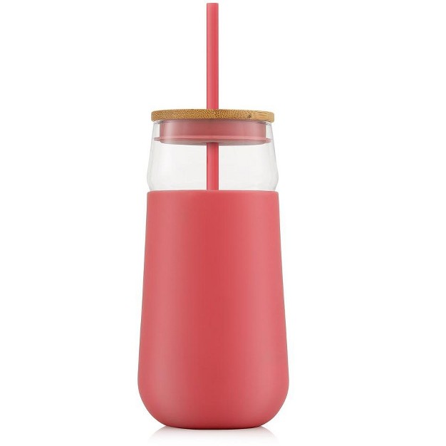 Joyjolt Glass Tumbler With 1 Straws amp Non Slip Silicone Sleeve 20 Oz Pink