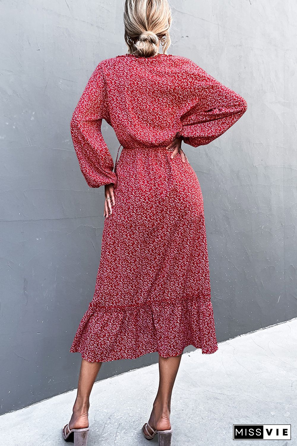 Long Sleeve Floral Print Midi Dress Wholesale