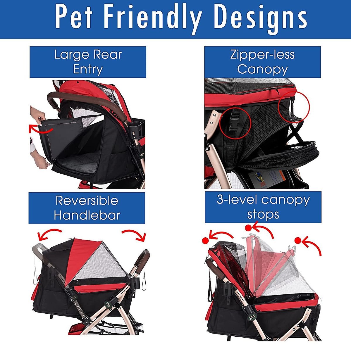 HPZ Rover G2 Premium Expandable No-Zip Dog and Cat Stroller