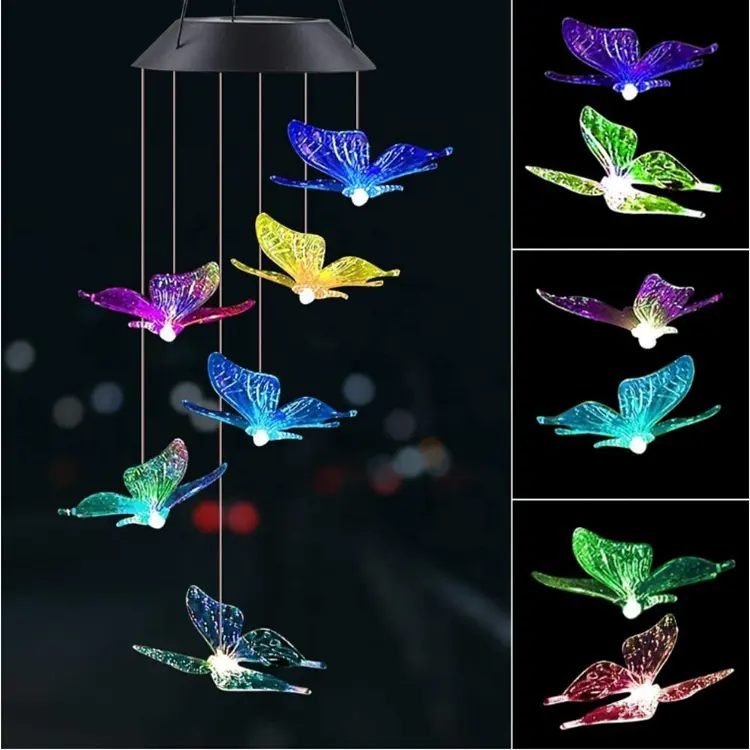 Solar Power Wind Chime Hummingbird Mobile Portable Waterproof Outdoor Romantic Wind Bell Light for Patio Yard Garden Home