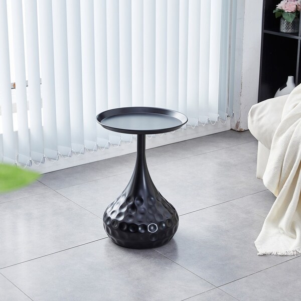 Grondin Modern Round Metal End Table， Sofa Side Table Snack Table Accent Table with Tray Top