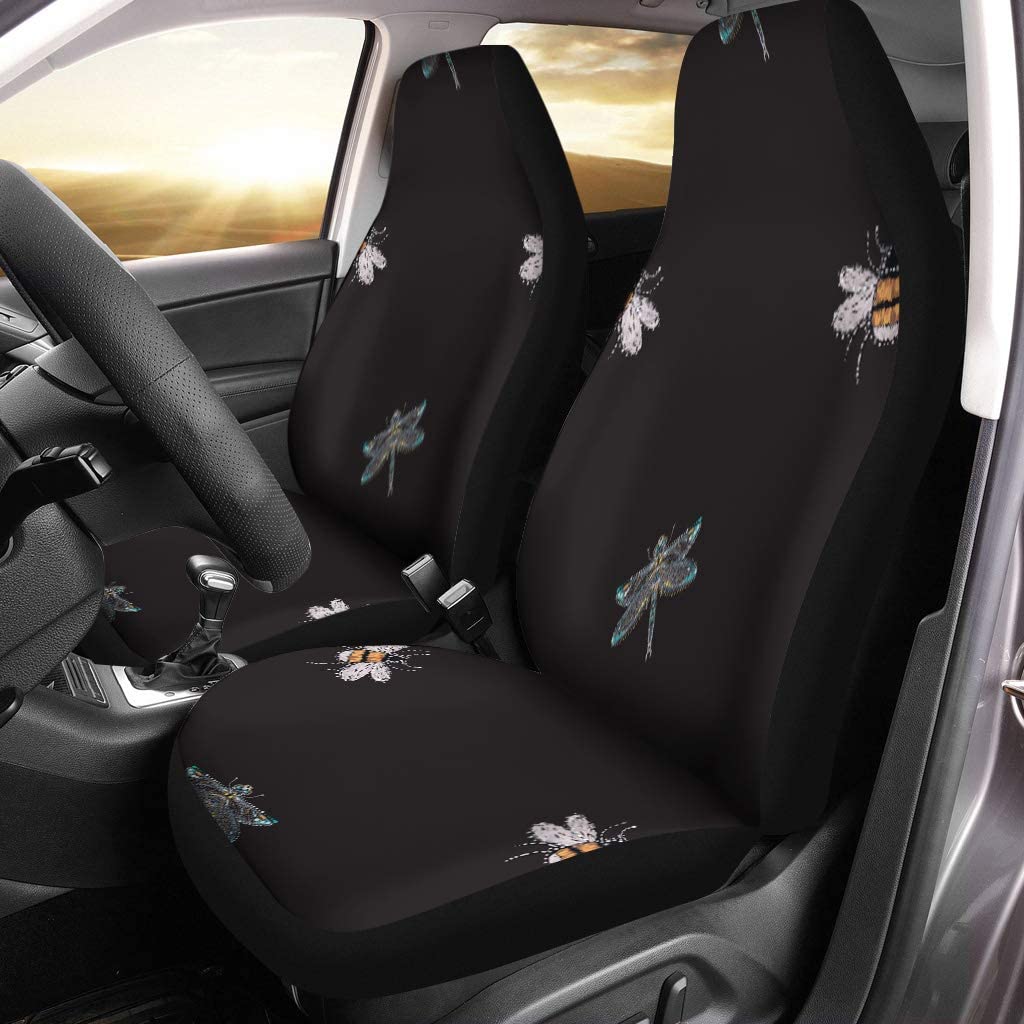 KXMDXA Set of 2 Car Seat Covers Rhinestones Beautiful Dragonfly Small Funny Bee Crystal Patch Universal Auto Front Seats Protector Fits for Car，SUV Sedan，Truck