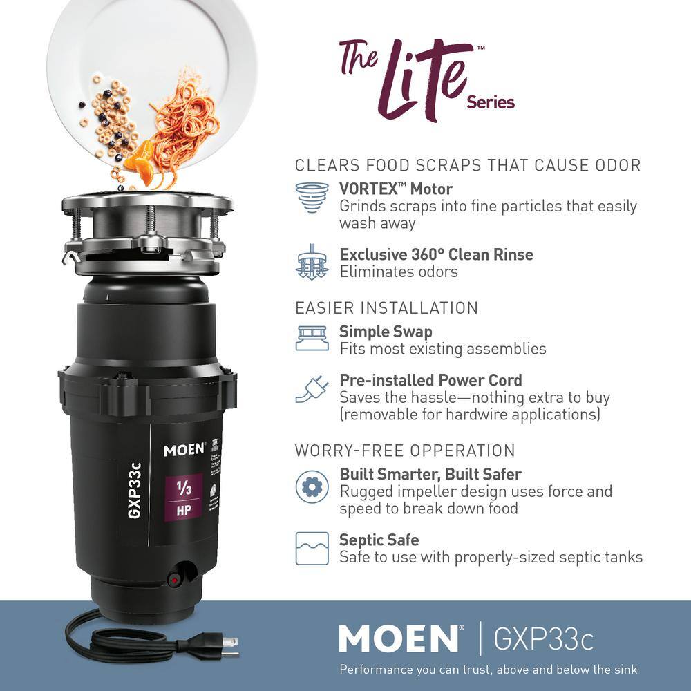 MOEN Lite Series 13 HP Continuous Feed Garbage Disposal with Power Cord and Universal Mount (2-Pack) TGXP33C-2PK