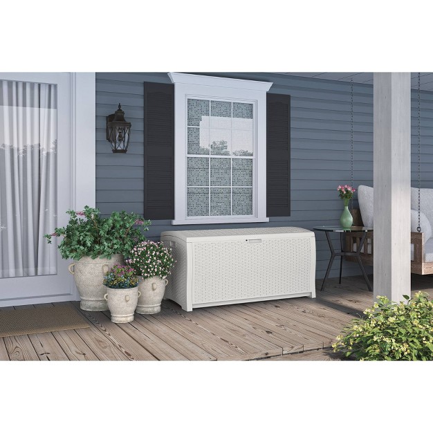 99gal Resin Wicker Deck Box White Suncast