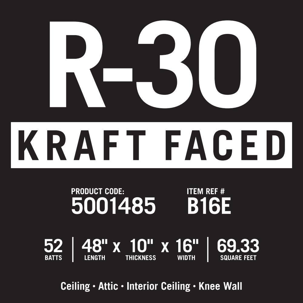 Knauf Insulation R-30 EcoBatt Kraft Faced Fiberglass Insulation Batt 10 in. x 16 in. x 48 in. (12-Bags) 690986