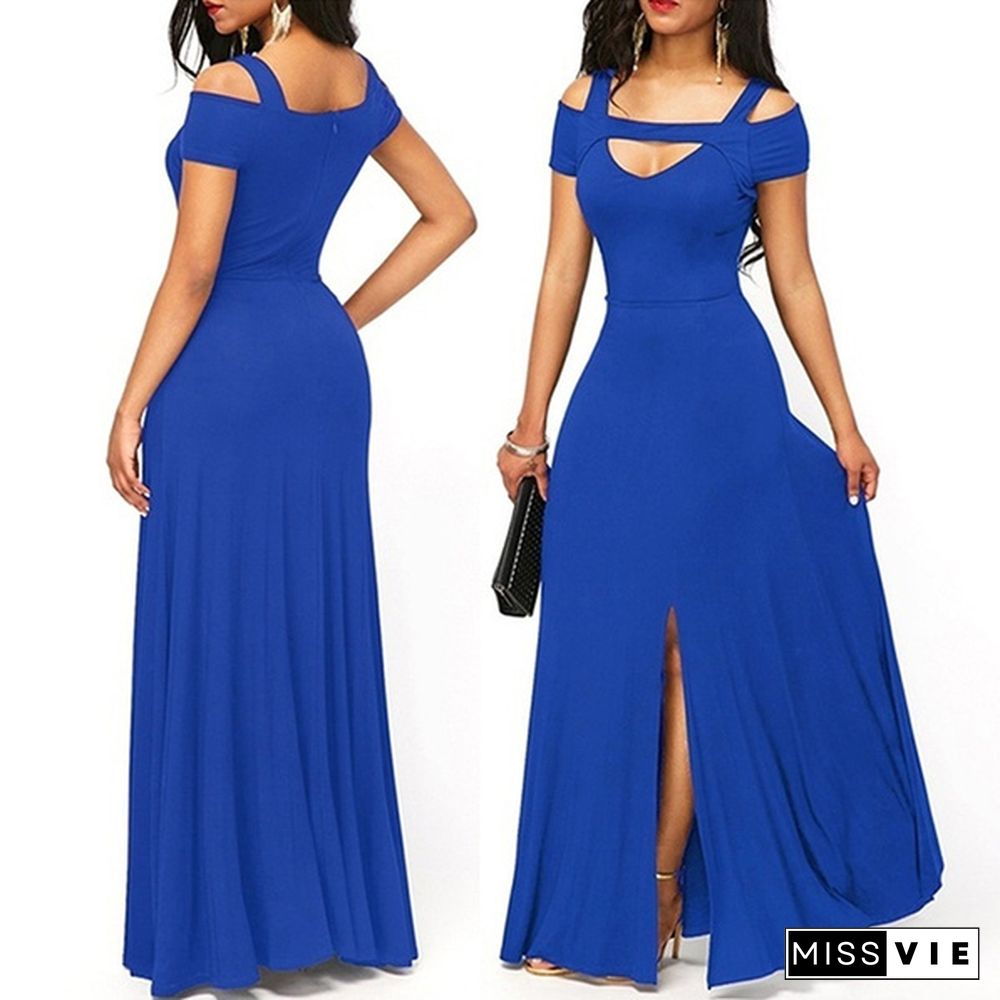 Womens Cold Shoulder V Neck Bodycon Prom Evening Club Maxi Long Dresses Party Dress