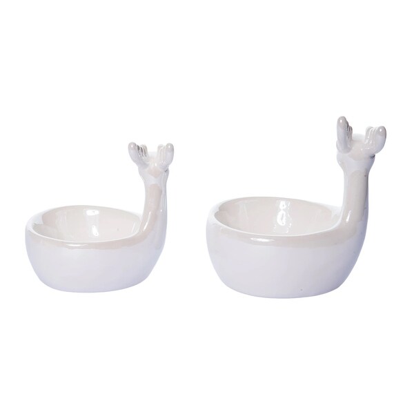 Transpac Dolomite 8.5 in. White Christmas Elegant Reindeer Tidbit Bowl Set of 2