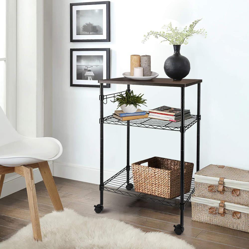 SalonMore 3 Tier Heavy Duty Kitchen Grade Wire Rolling Cart Service Cart with Wheels， Utility Shelf Plant Display Shelf， Black