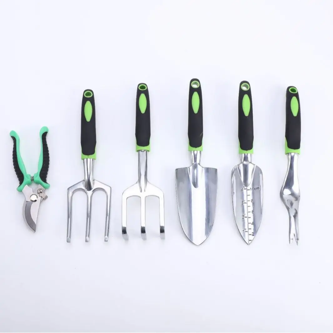 Aluminum alloy iron steel garden tool set pruning scissors garden loose soil two color handle shovel rake fork flowers