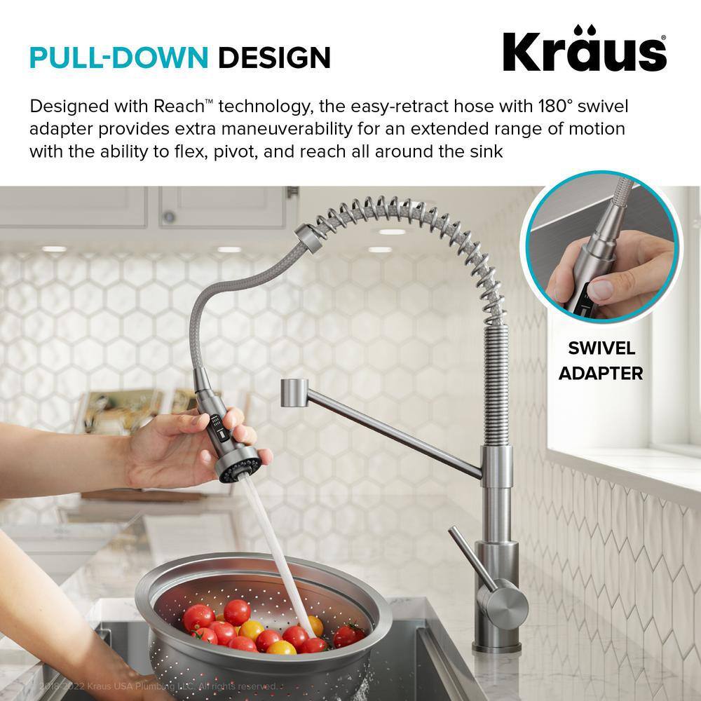 KRAUS KCH-1000 Loften All in-One 33 in. Drop In/Undermount Single Bowl 18 Gauge Stainless Steel Kitchen Sink with Pull Down Faucet