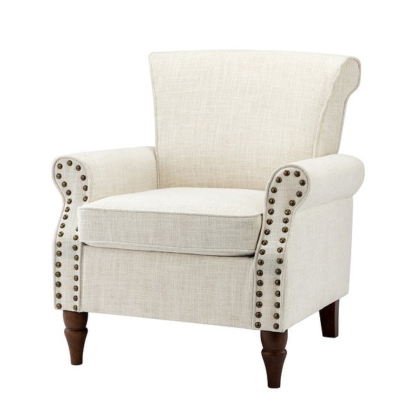 Nyctelius Upholstered Comfy Accent chair with Classic Turned Wooden Legs and Nailhead Trim by HULALA HOME