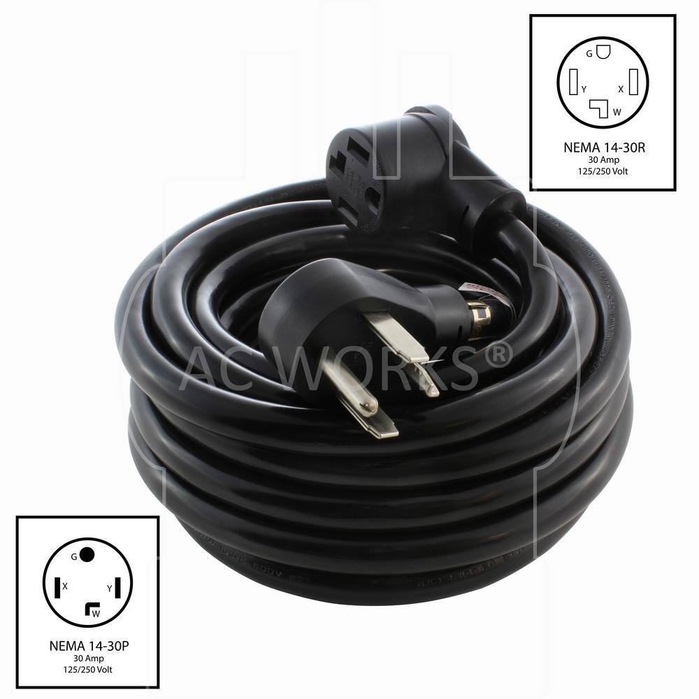 AC WORKS 25 ft. 30A 125250-Volt NEMA 14-30 4-Prong Dryer Heavy-Duty STW 104 Extension Cord 1430PR-025D