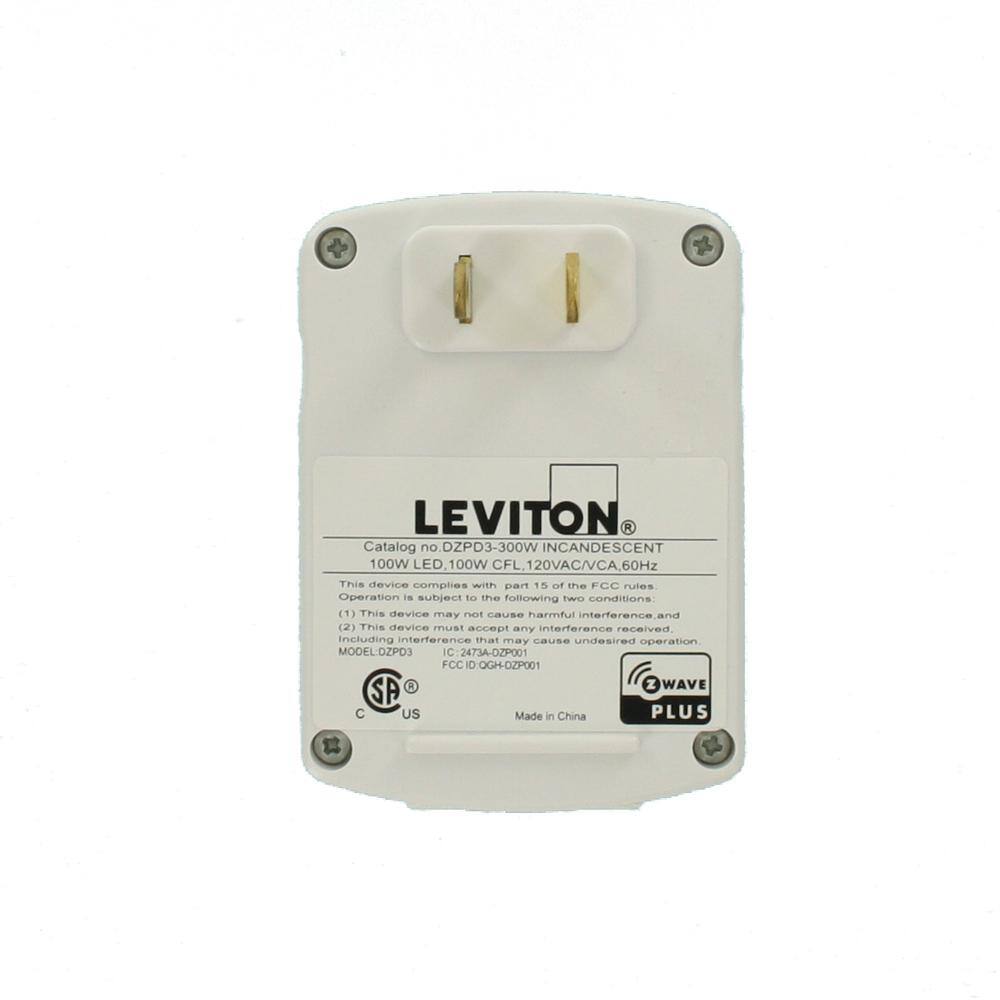 Leviton Decora Smart Plug-In Dimmer with Z-Wave Technology White DZPD3-2BW