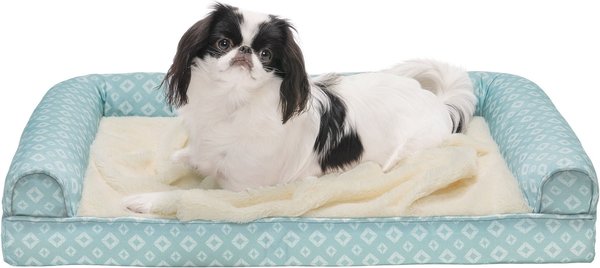 FurHaven Pet Products Plush Fur and Diamond Print Nest-Top Orthopedic Sofa Cat and Dog Bed