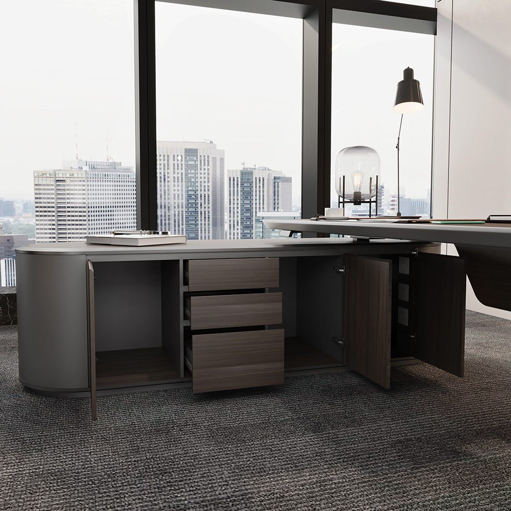 LUCA Sit & Stand Executive Desk with Electric Lift and Reversible Return 240cm - Hazelnut & Grey