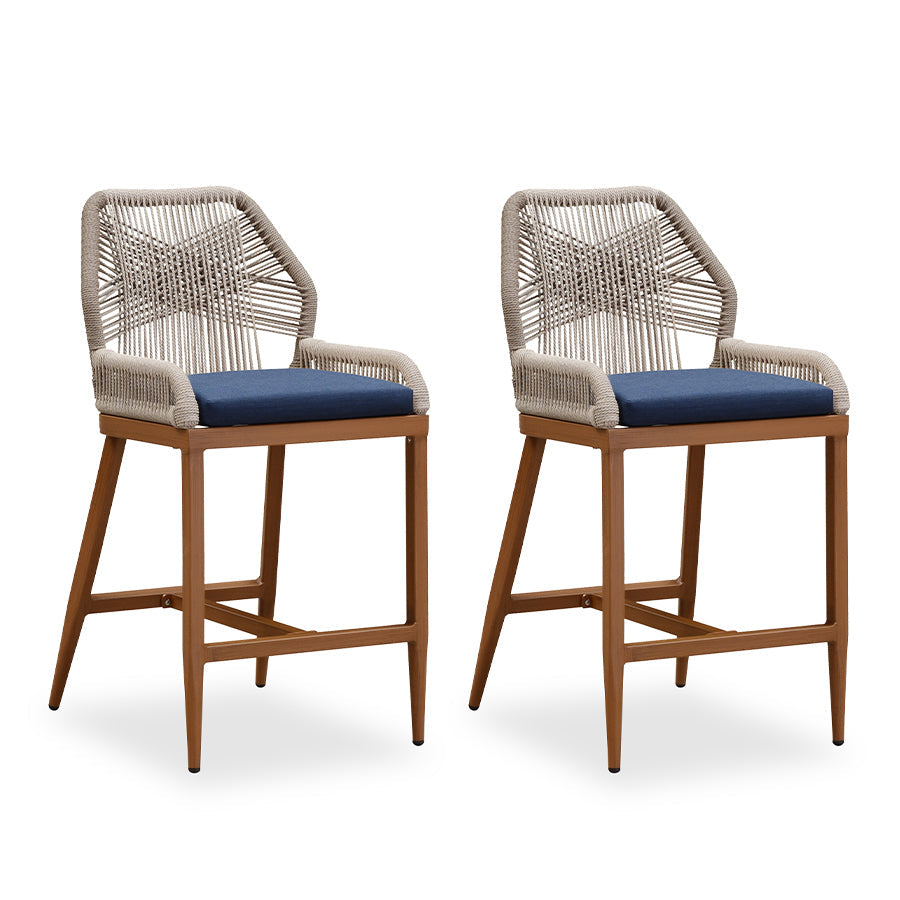 PURPLE LEAF Patio Sunbrella Bar Stools Set of 2  Rattan Bar Aluminum Bar Stool Outdoor Barstools with Back and Cushion for Garden Kitchen Island